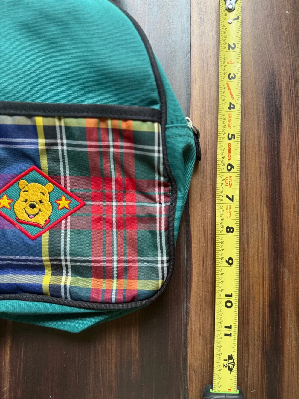 Disney Kids Backpack Teal Green Plaid with Winnie the Pooh Patch
